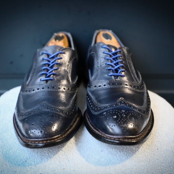 Allen Edmonds Navy Leather Wingtip Oxfords with Blue Laces main image 8
